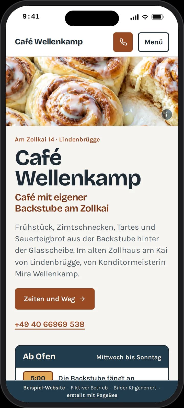 Startseite von Café Wellenkamp auf dem Smartphone