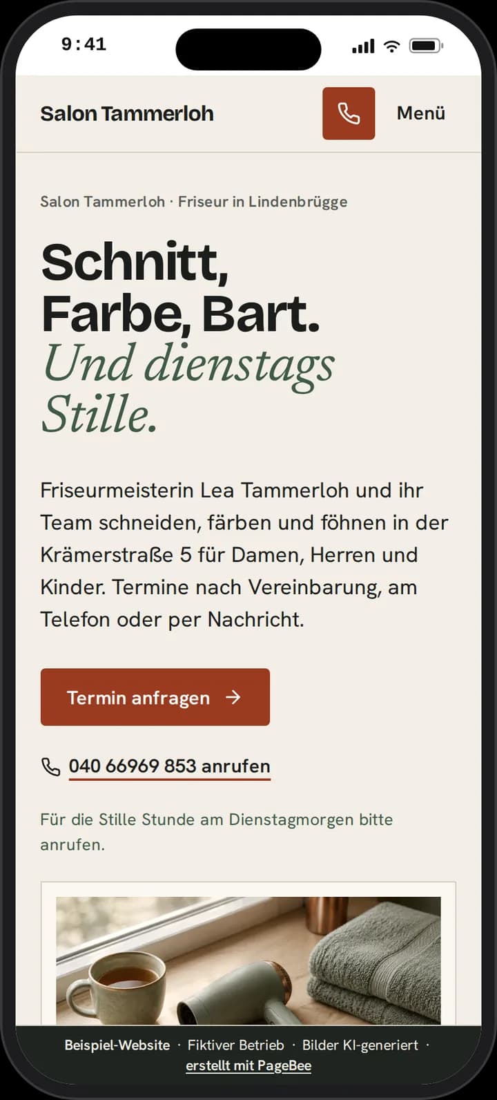 Startseite von Salon Tammerloh auf dem Smartphone