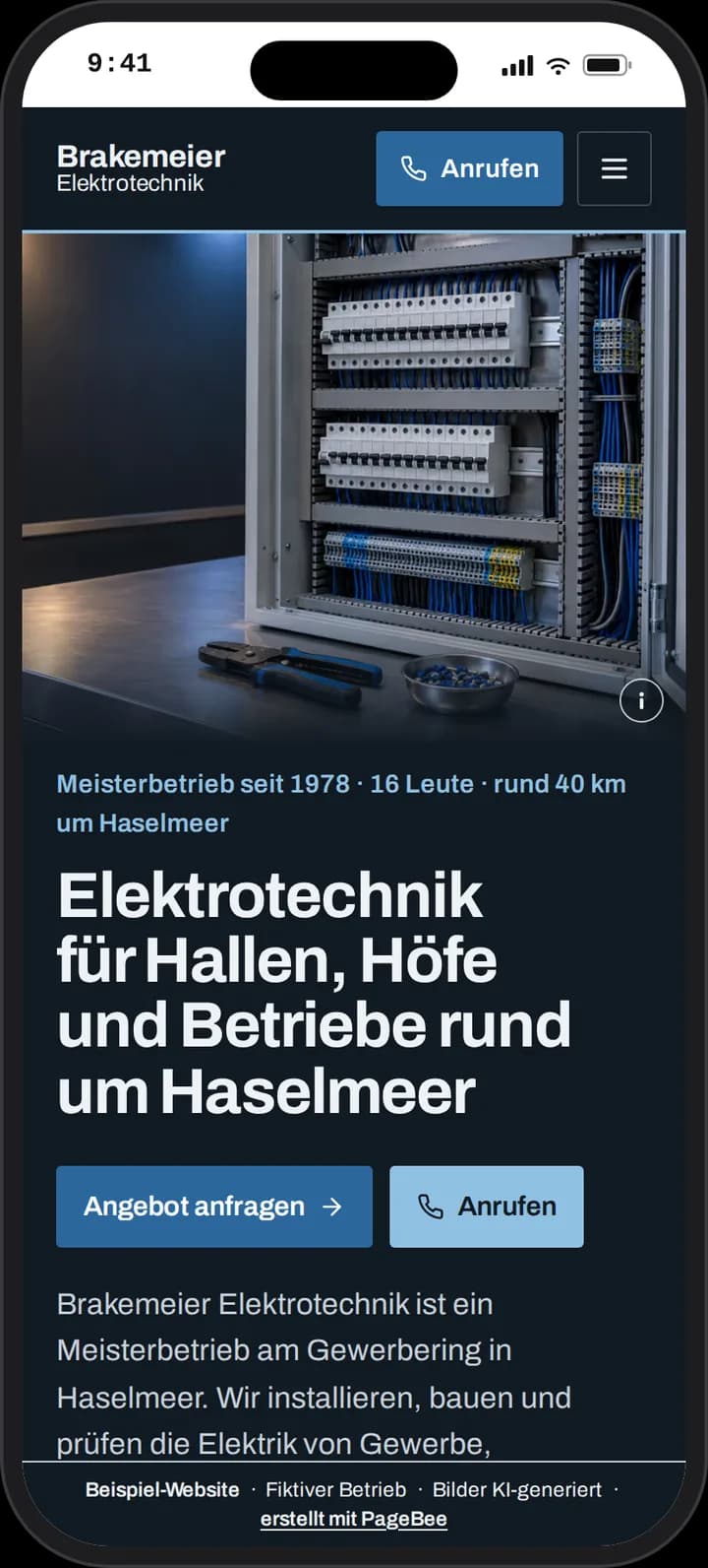 Startseite von Brakemeier Elektrotechnik auf dem Smartphone