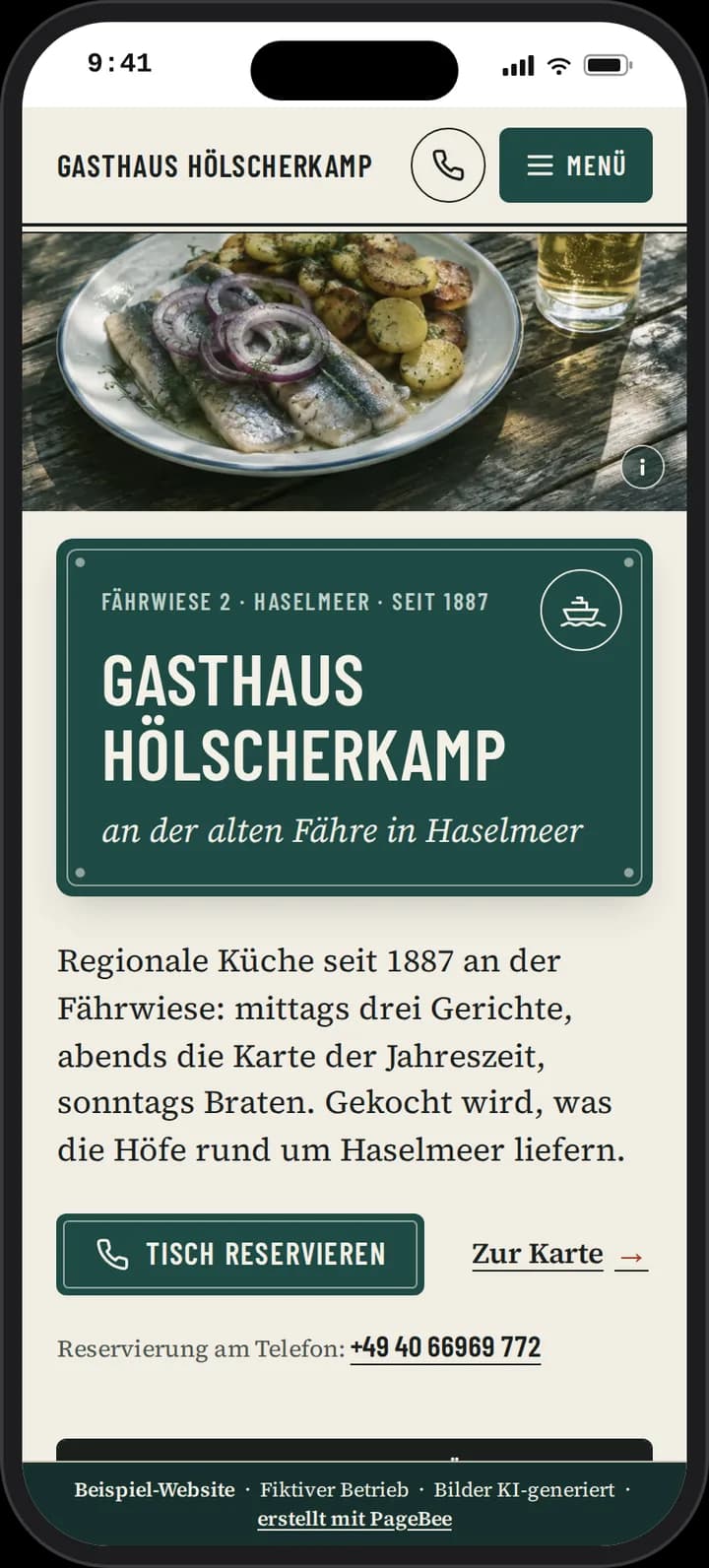 Startseite von Gasthaus Hölscherkamp auf dem Smartphone