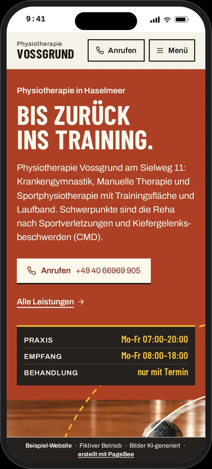Startseite von Physiotherapie Vossgrund auf dem Smartphone